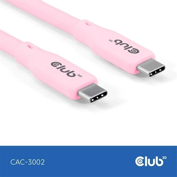 Club3D CAC-3002 (USB-C, PD 240W, 20Gbps, 4K60Hz, rózsaszín, M/M, 2m)