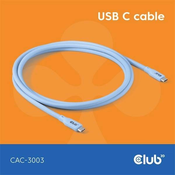 Club3D CAC-3003 (USB-C, PD 240W, 20Gbps, 4K60Hz, kék, M/M, 2m)