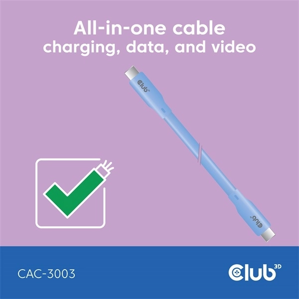 Club3D CAC-3003 (USB-C, PD 240W, 20Gbps, 4K60Hz, kék, M/M, 2m)