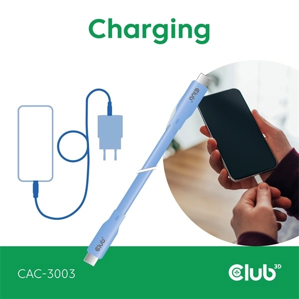 Club3D CAC-3003 (USB-C, PD 240W, 20Gbps, 4K60Hz, kék, M/M, 2m)