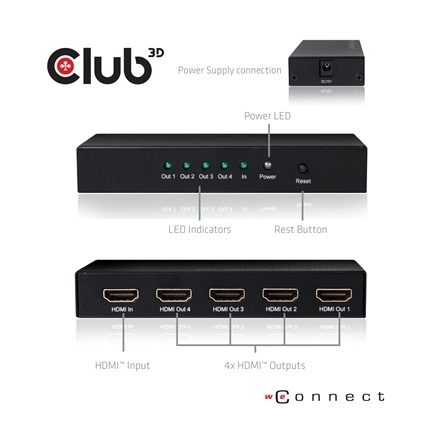 Club3D CSV-1380 (HDMI 2.0, 4K@60Hz UHD, 4 port, 3D támogatás, HDCP 1.4/2.2)