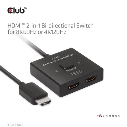 Club3D CSV-1384 (HDMI 2-az-1-ben, Kétirányú, 8K60Hz/4K120Hz, HDR, HDMI 2.1)