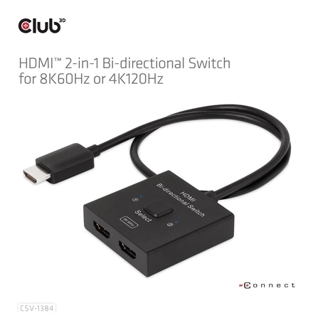 Club3D CSV-1384 (HDMI 2-az-1-ben, Kétirányú, 8K60Hz/4K120Hz, HDR, HDMI 2.1)