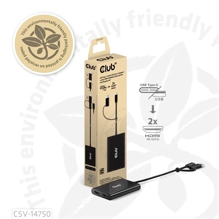 Club3D CSV-1475 (4K60HZ, 3.2 USB-C (USB-A Adapterrel) to 2xHDMI, Displaylink)