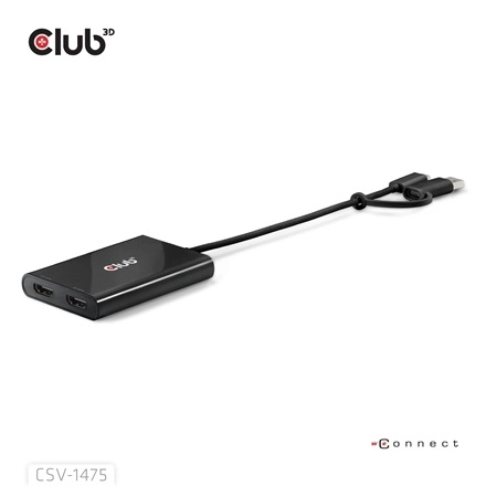 Club3D CSV-1475 (4K60HZ, 3.2 USB-C (USB-A Adapterrel) to 2xHDMI, Displaylink)