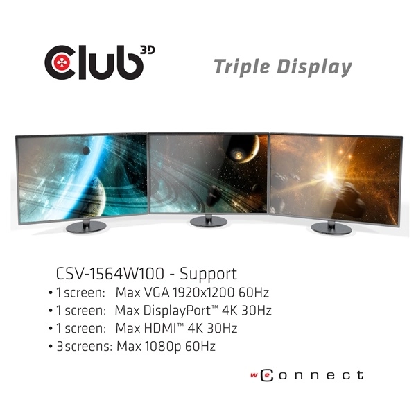 Club3D CSV-1564W100 (100W, 3.2 USB-C to 3xUSB-A 3.2, 5x USB-A,HDMI, PD, VGA, RJ45, SD, Micro SD, 3,5)