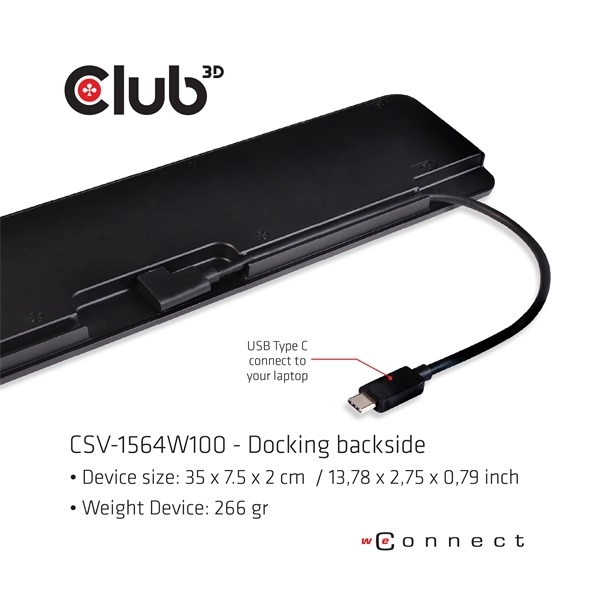 Club3D CSV-1564W100 (100W, 3.2 USB-C to 3xUSB-A 3.2, 5x USB-A,HDMI, PD, VGA, RJ45, SD, Micro SD, 3,5)