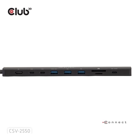 Club3D CSV-2550 (USB-C to 3xUSB-C, 3xUSB-A, RJ45, SD/MicroSD, 140W PD, HDMI, 8K30hz)