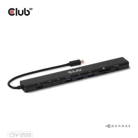 Club3D CSV-2550 (USB-C to 3xUSB-C, 3xUSB-A, RJ45, SD/MicroSD, 140W PD, HDMI, 8K30hz)