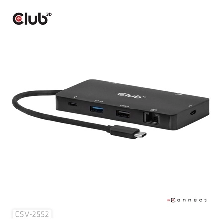 Club3D CSV-2552 (USB-C to 2xUSB-C, 2xUSB-A, 2xHDMI, RJ45, SD/MicroSD, 100W PD, 4K60hz)