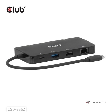 Club3D CSV-2552 (USB-C to 2xUSB-C, 2xUSB-A, 2xHDMI, RJ45, SD/MicroSD, 100W PD, 4K60hz)