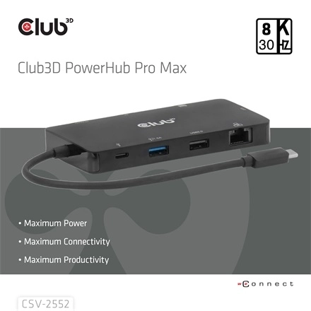 Club3D CSV-2552 (USB-C to 2xUSB-C, 2xUSB-A, 2xHDMI, RJ45, SD/MicroSD, 100W PD, 4K60hz)