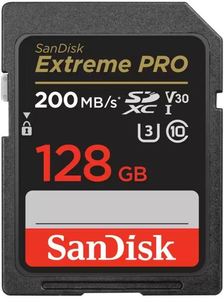 Sandisk SDXC 128 GB  Extreme PRO (200MB/s olv. / 90MB/s ír. Seb.) UHS-I, Class 10, U3, V30 (121596)