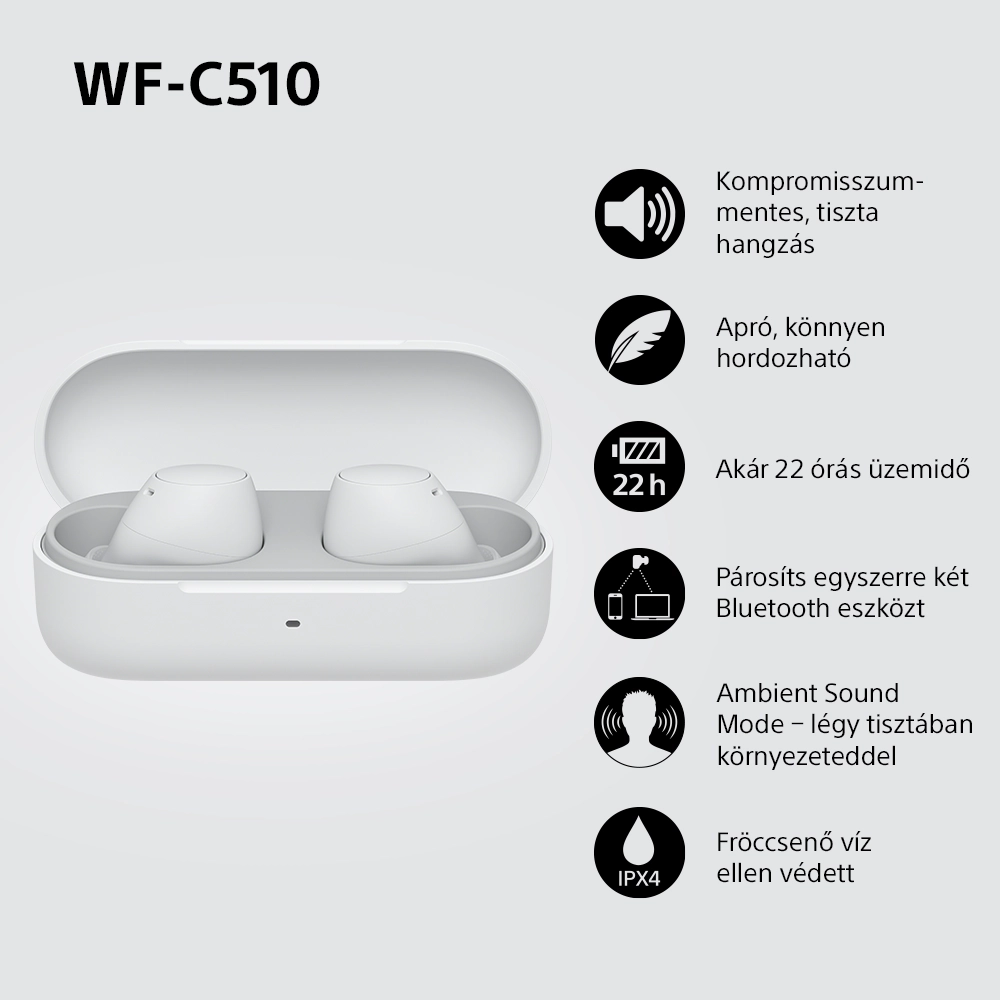 Sony WF-C510 vezeték nélküli fülhallgató (fehér) (WFC510W.CE7)