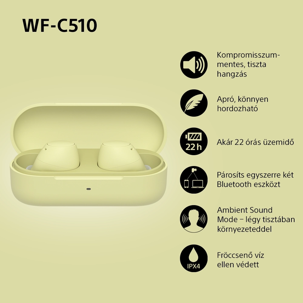 Sony WF-C510 vezeték nélküli fülhallgató (sárga) (WFC510Y.CE7)