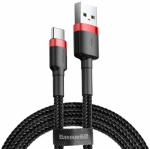 Baseus Cafule USB Type-A – USB Type-C, 3A gyorstöltő adatkábel, 1m, piros/fekete (CATKLF-B91)