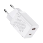 Baseus Super Si Pro hálózati gyorstöltő 30W, USB Type-A + USB Type-C, fehér (CCSUPP-E02)