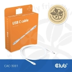 Club3D CAC-3001 (USB-C, PD 240W, 20Gbps, 4K60Hz, fehér, M/M, 2m)