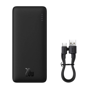 Baseus Airpow gyorstöltő powerbank 10000mAh, 20W, fekete + USB Type-C, 30cm kábel (PPQD090001)