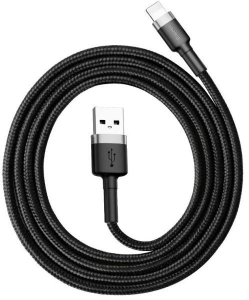 Baseus Cafule USB Type-A – iPhone, 2.4A gyorstöltő adatkábel, 1m, szürke/fekete (CALKLF-BG1)