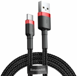 Baseus Cafule USB Type-A – USB Type-C, 3A gyorstöltő adatkábel, 1m, piros/fekete (CATKLF-B91)