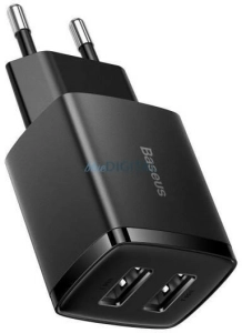 Baseus Compact hálózati töltő 10.5W, 2×USB Type-A, fekete (CCXJ010201)