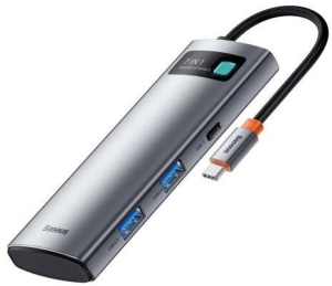 Baseus Metal Gleam 7-in-1 USB Type-C HUB dokkoló állomás, szürke (WKWG020113)