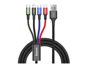 Baseus Rapid 4-in-1 USB Type-C – iPhone+2×USB Type-C+Micro USB, 3.5A gyorstöltő adatkábel, 1.2m, fekete (CA