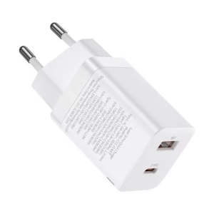 Baseus Super Si Pro hálózati gyorstöltő 30W, USB Type-A + USB Type-C, fehér (CCSUPP-E02)