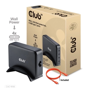 Club3D CAC-1918 (240W GaN, 4x USB-C, PD3.1, 4 csatlakozó)